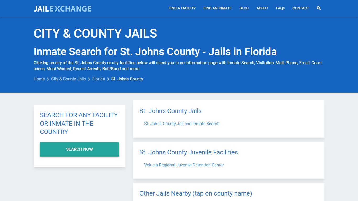 Inmate Search for St. Johns County | Jails in Florida - Jail Exchange